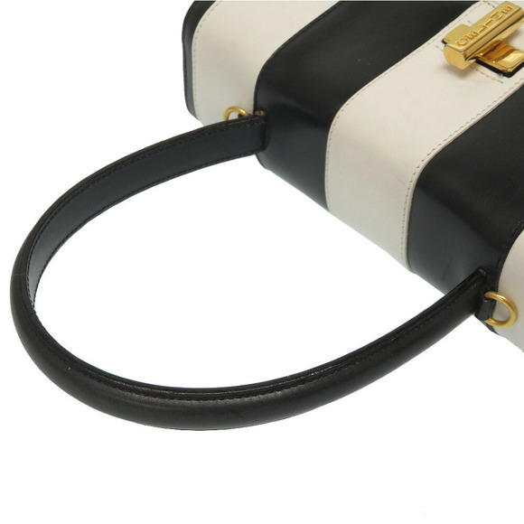 Celine Striped Bicolor Handbag Leather Black White - Picture 4 of 10
